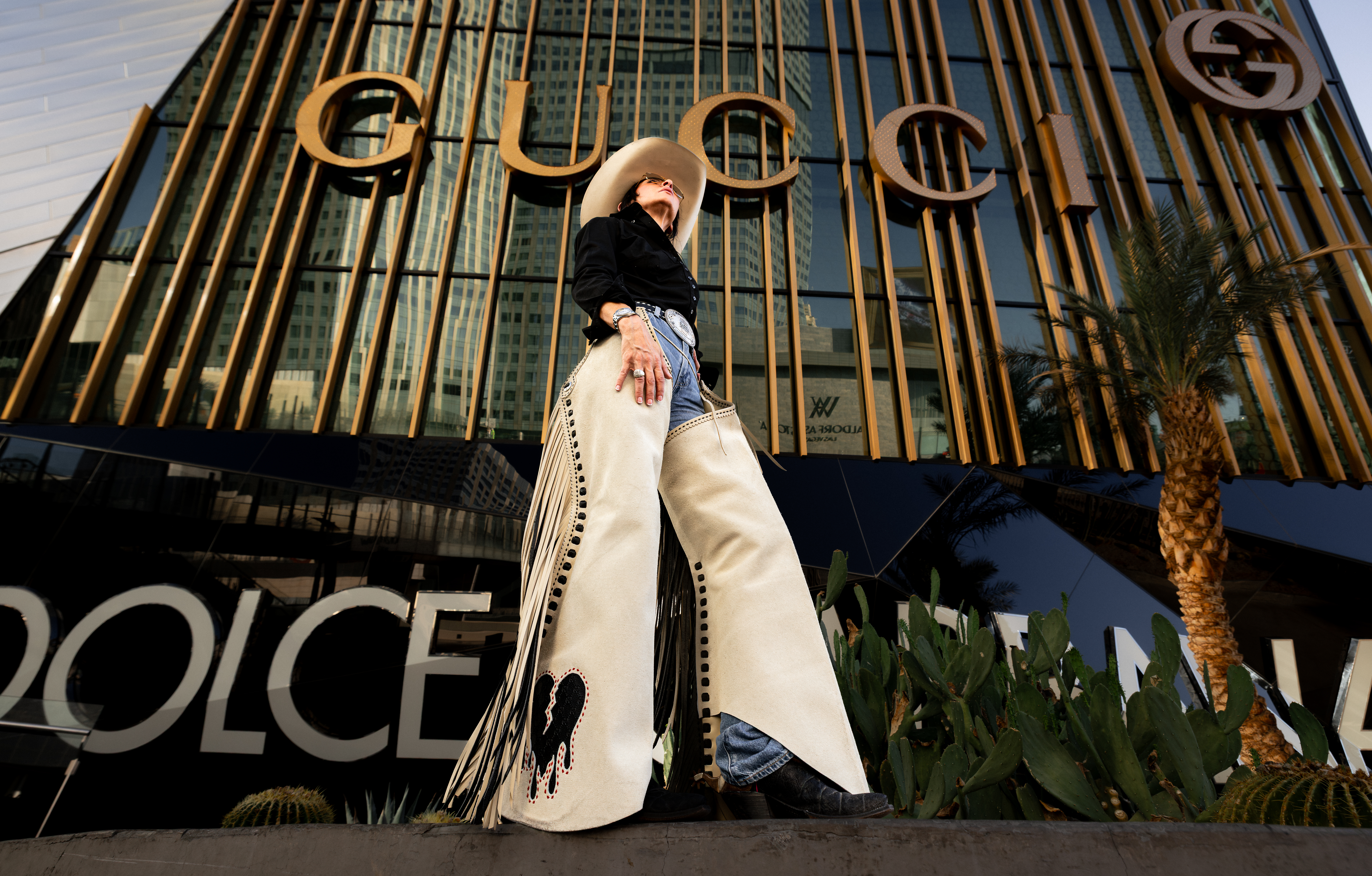 Michelle Moore Gesell in a Western editorial at Gucci